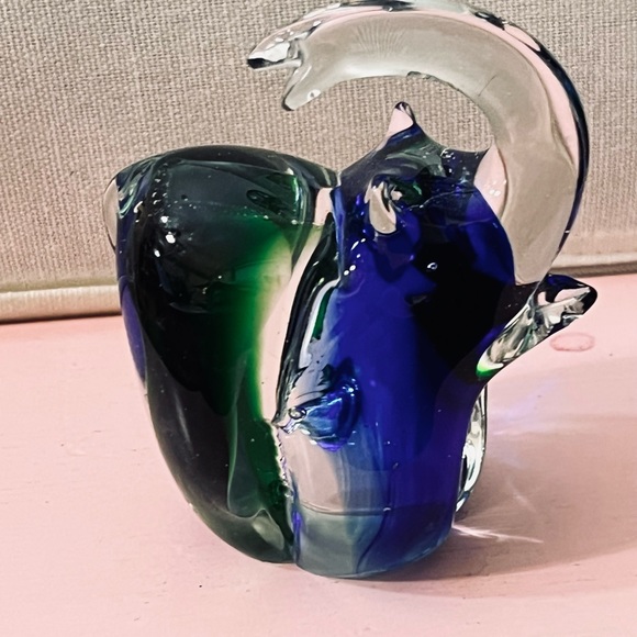 Vintage Blue Green Murano Art Glass Elephant Figurine - 3.5" - Picture 2 of 6